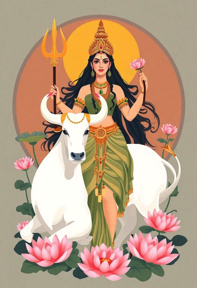 Shailaputri Mata in Green Attire – HD Illustration for Free Download