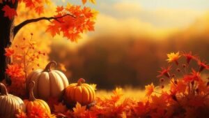 Thanksgiving Autumn Themed Wallpaper with Pumpkins